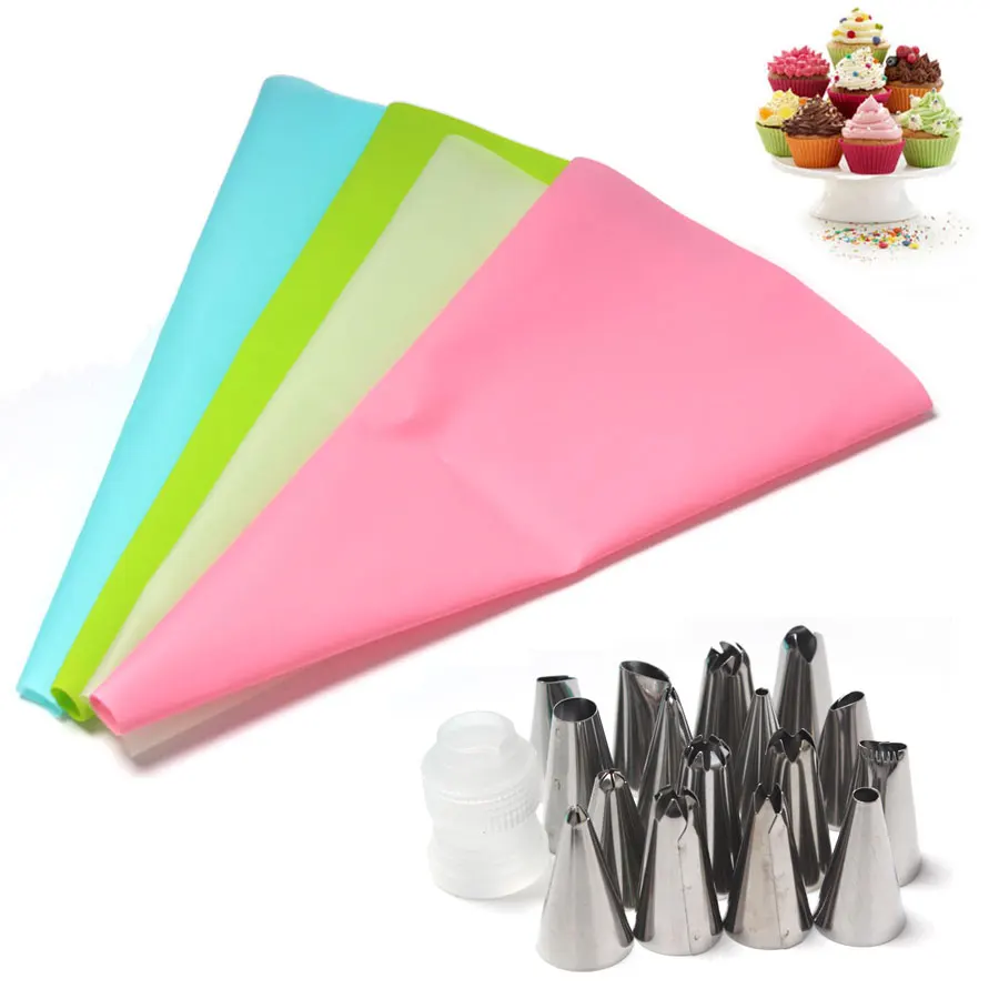 

18Pcs/Set Dessert Decorators Silicone Icing Piping Cream Pastry Bag+16Pcs Nozzle+Converter Pastry Tips Set Kitchen Accessories