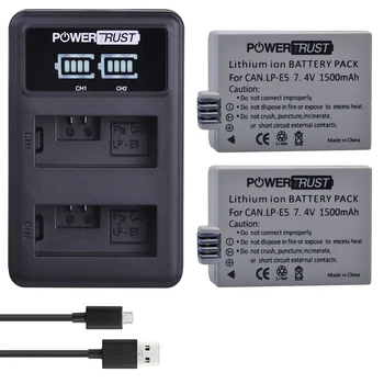 

2Pcs LPE5 LP-E5 LP E5 Digital Li-ion Battery + LED USB Dual Charger for Canon EOS Rebel XS, Rebel T1i, Rebel XSi, 1000D, 500D,