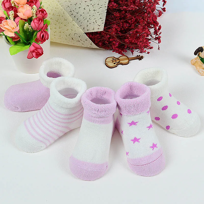 5 пар/лот, носки для новорожденных девочек, в полоску, с принтом со звездой, Теплые Носки ярких цветов для маленьких мальчиков и девочек - Цвет: purple