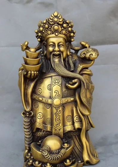 YM 321 16&quot Chinese Bronze RuYi YuanBao Coin Standing Happy Mammon God Buddha Statue | Дом и сад