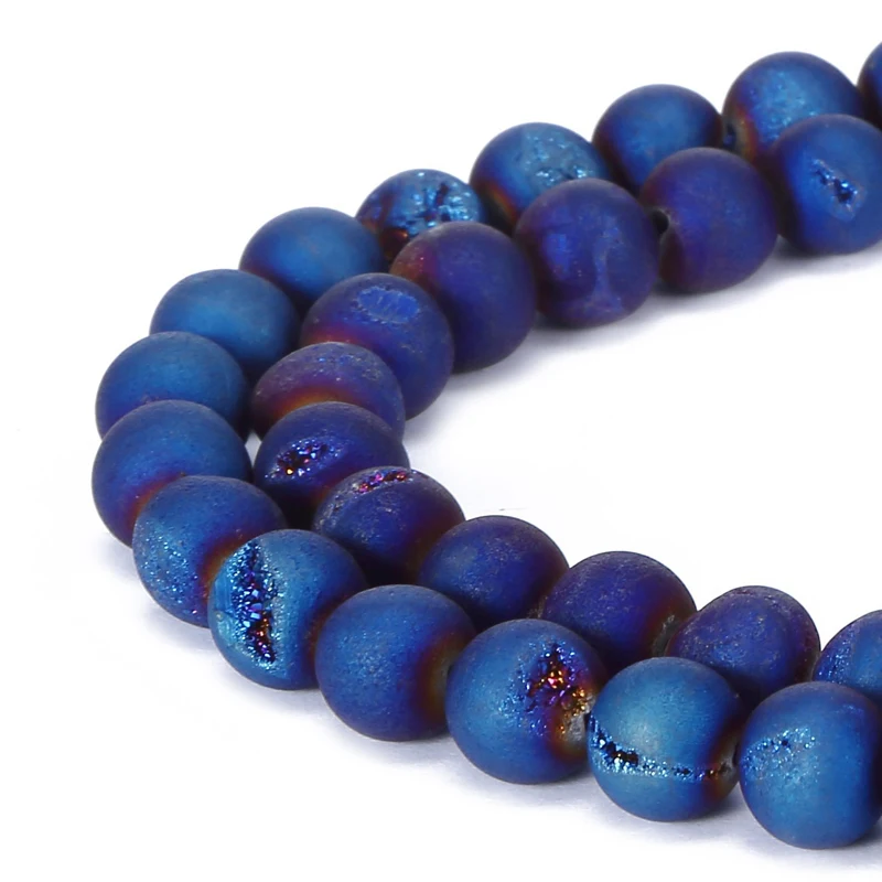 

6mm 8mm 10mm 12mm natural stone beads Round Gorgeous Matte Blue frosted Drusy Agata loose Beads For DIY Jewelry making Bracelet