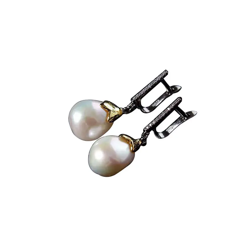 

RADHORS Earring Genuine 925 Sterling Silver inlay 100% Natural Baroque pearl Retro earring Female luxurious Jewelry