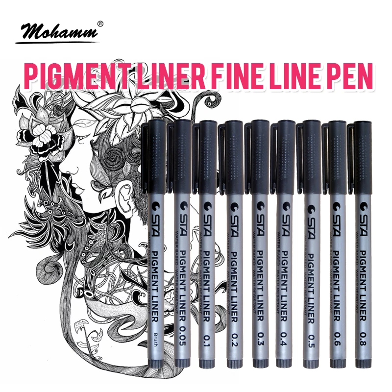

9 Pcs/lot STA Micron Pen Waterproof Fade Proof Tip Fine Liner Black Sketch Water Marker Pen for Manga Drawing Comic Art