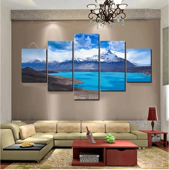 

Oil Painting 5 Pcs Snow Mountain River Large Hdtop-rated Canvas Print Painting For Living Room Wall Art Picture Home Decoration