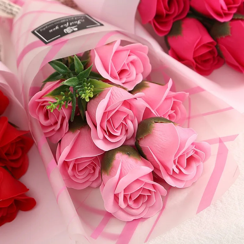 Flone Artificial 7 Heads Rose Soap flower Fake Flowers Mother's Day Valentine's Day Qixi Festival Gift Gift box Home Decoration (25)