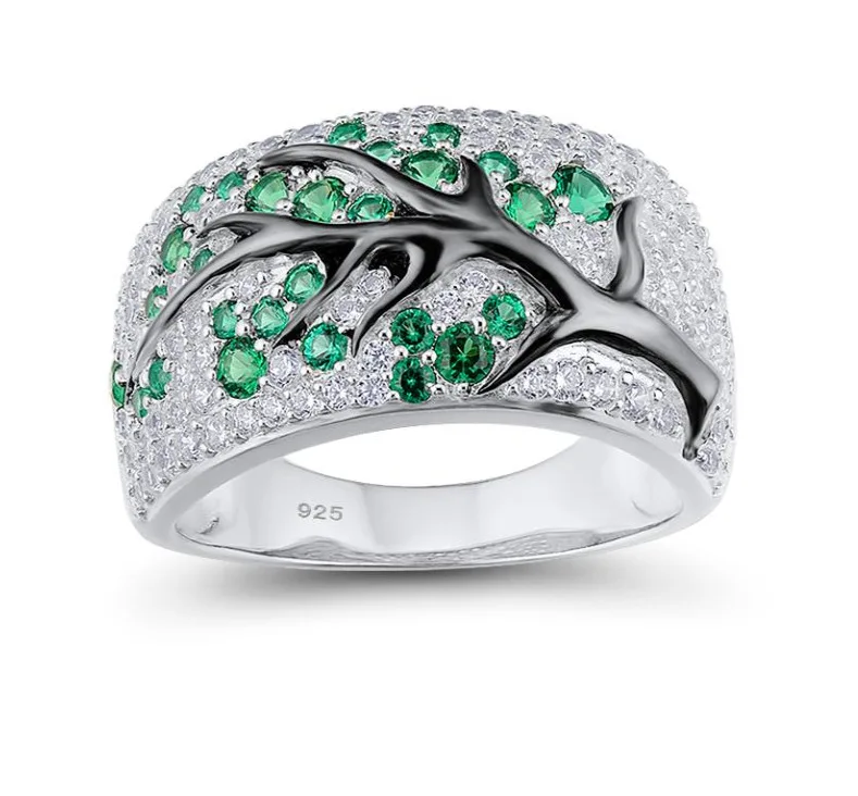 Fashion Tree Branch Anel Crystal Ring Bridal Wedding Rings for Women 925 Silver Filled Jewelry Green CZ Stone Engagement | Украшения и