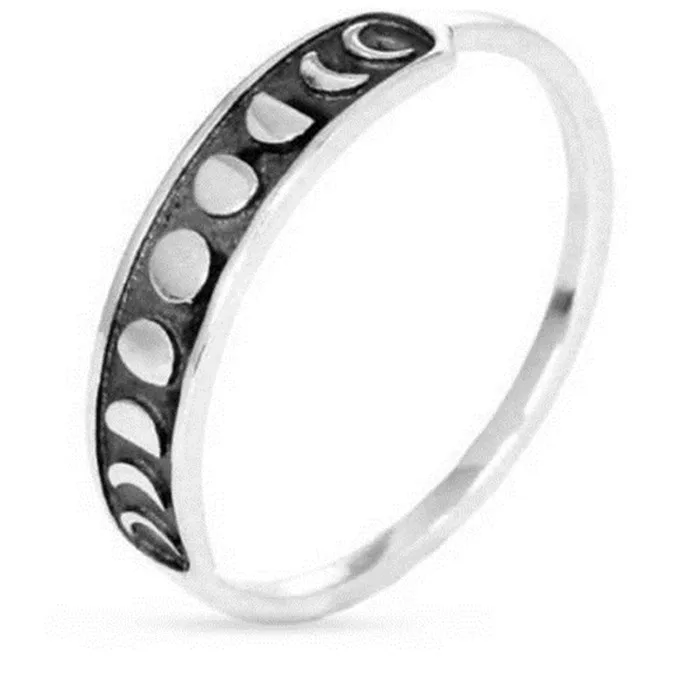 

Fashion Women Lady Vintage Handmade Silver Moon Phase Finger Ring Moon Band Jewelry Size 7-9