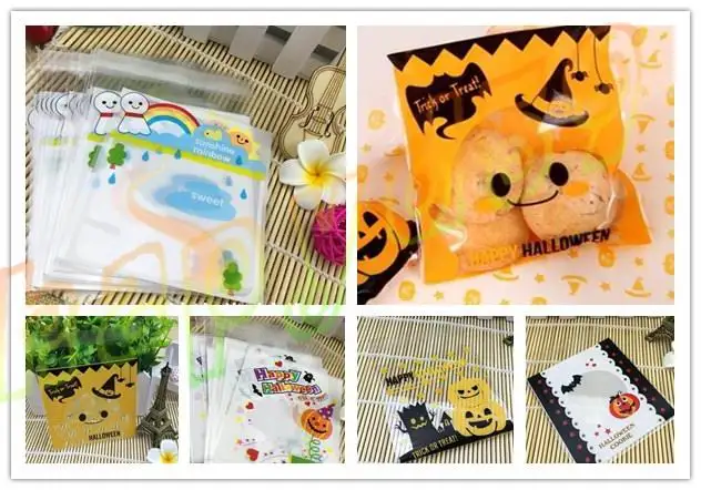 100pcs Halloween rainbow pumpkin smiley gift ziplock Bags Cookies Cake biscuit candy Self-adhesive Packaging Party bag 10x10cm | Дом и сад