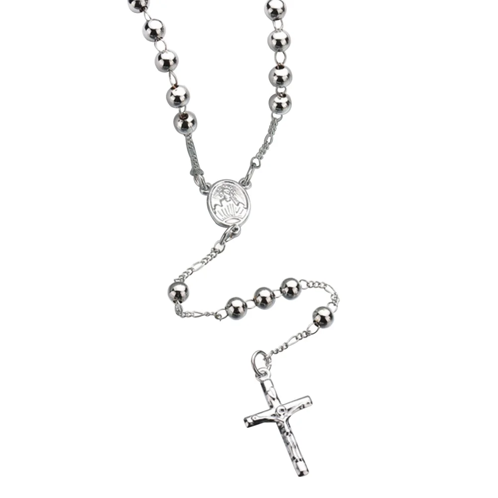 

Catholic Jewelry Rosaries Metal Beaded Necklace with Crucifix Keepsake Prayer Beads Necklace Pendant Jewelry for Men Women