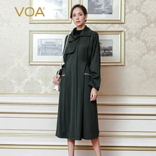 VOA 2017 Fall Winter Fashion Solid Army Green Heavy Silk Trench Coat Long Sleeve Plus Size Vintage Casual Women Coat FLH00901 цена VOA 2017 Fall Winter Fashion Solid Army Green Heavy Silk Trench Coat Long Sleeve Plus Size Vintage Casual Women Coat FLH00901 цены онлайн