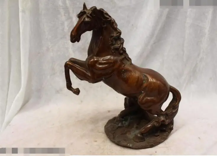 

S02991 11"China Folk Purple Bronze carved eximous lifelike Lucky jump Horse Statue B0403