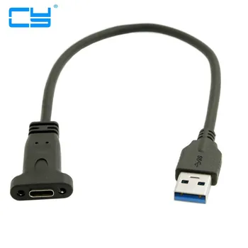 

0.2M USB 3.0 A Male to USB 3.1 Type-C type c USB-C Female HDD charging data connection Cable 20cm with Panel Mount Screw Hole
