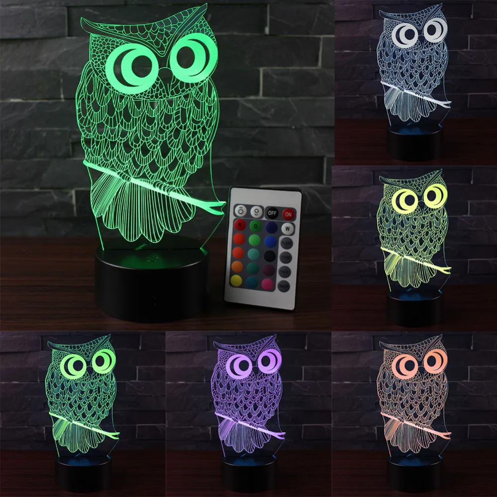 3D иллюзия Светодиодная лампа Сова 7 цветов Изменение светодиодные лампы украшения животных ночник сенсорный спящий ночник для стола лампа
