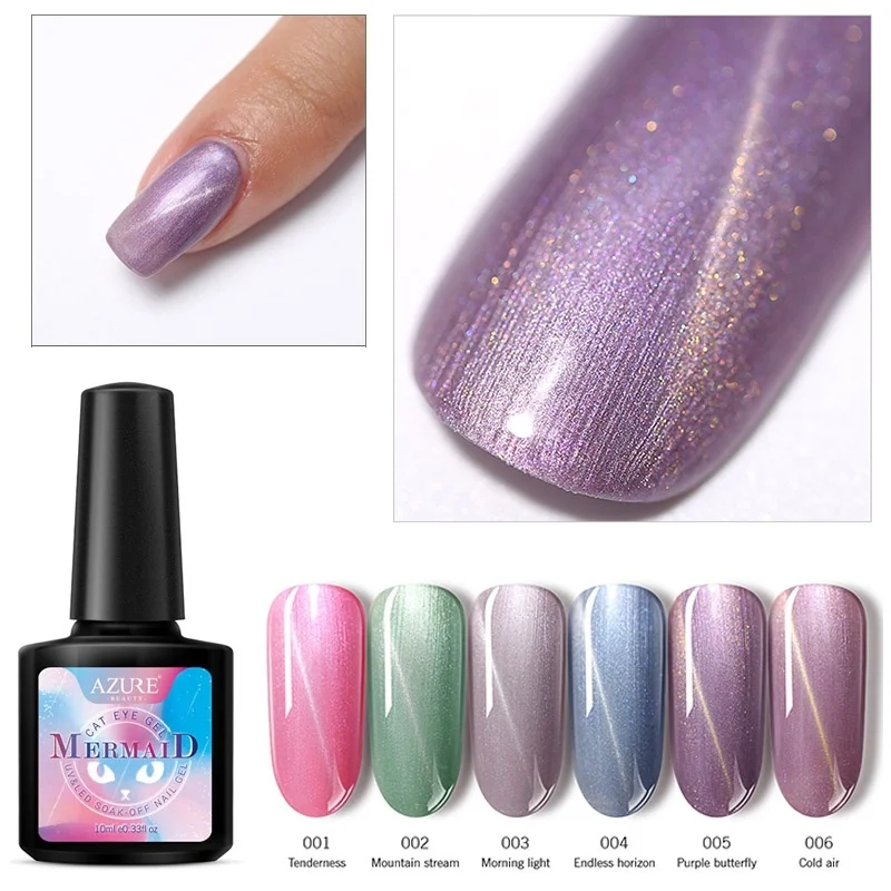 

Azure Beauty 6Pcs/Lot Chameleon Cat Eyes UV Nail Gel Polish Set Purple Color Series Mermaid Magnetic Led Gel Nail Lacquer Set