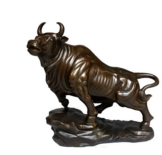 

Large Size Bronze Coffee Color Wall Street Bull OX on Mountain Statue 9" decoration bronze factory outlets