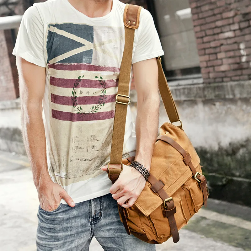 

Men's Canvas Cross Body Shoulder Bag Outdoor Hiking Riding Sports Large Capacity Camera Messenger Bags Military Tactical Bag