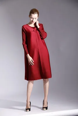 Хит продаж модное платье Miyake однотонное с длинными рукавами и застежкой в