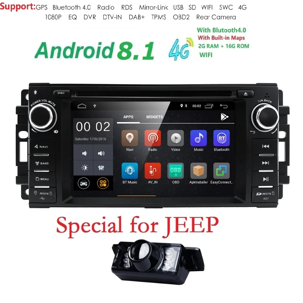 Hizpo 1 din Car Radio Android 8.1 Car DVD Player For jeep Grand