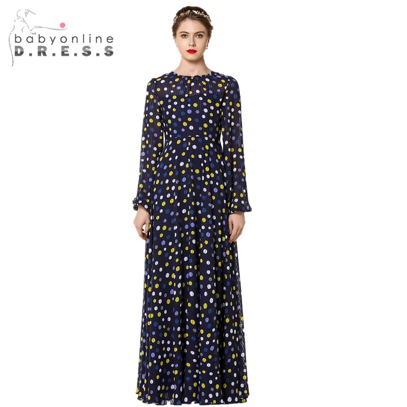 Robe De Soiree Colorful Dot Pattern Long Sleeve Evening Dresses Charming Simple O-Neck A-Line Chiffon Gown | Свадьбы и торжества