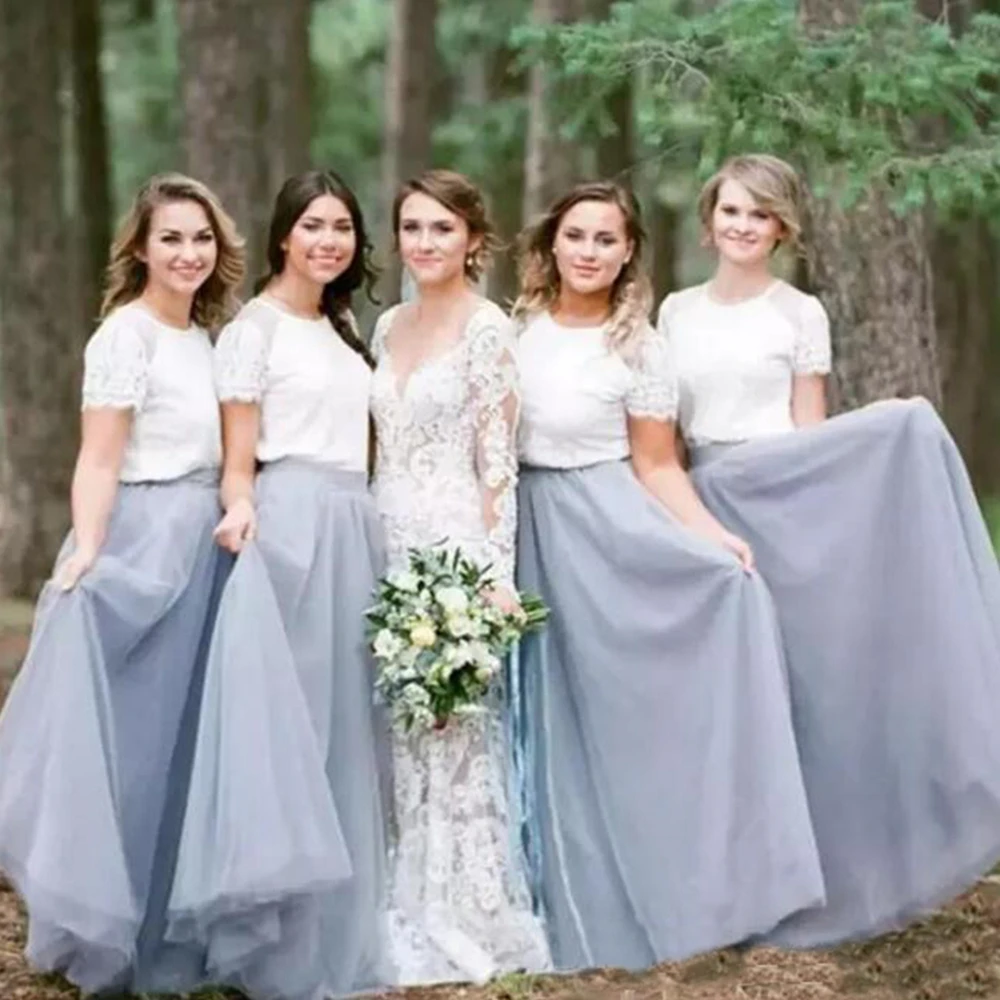 Wonderful Lace Tulle Bridesmaid Dresses 2019 High Quality A Line Short Sleeve Floor Length Long Wedding Party Gowns Custom Made | Свадьбы и