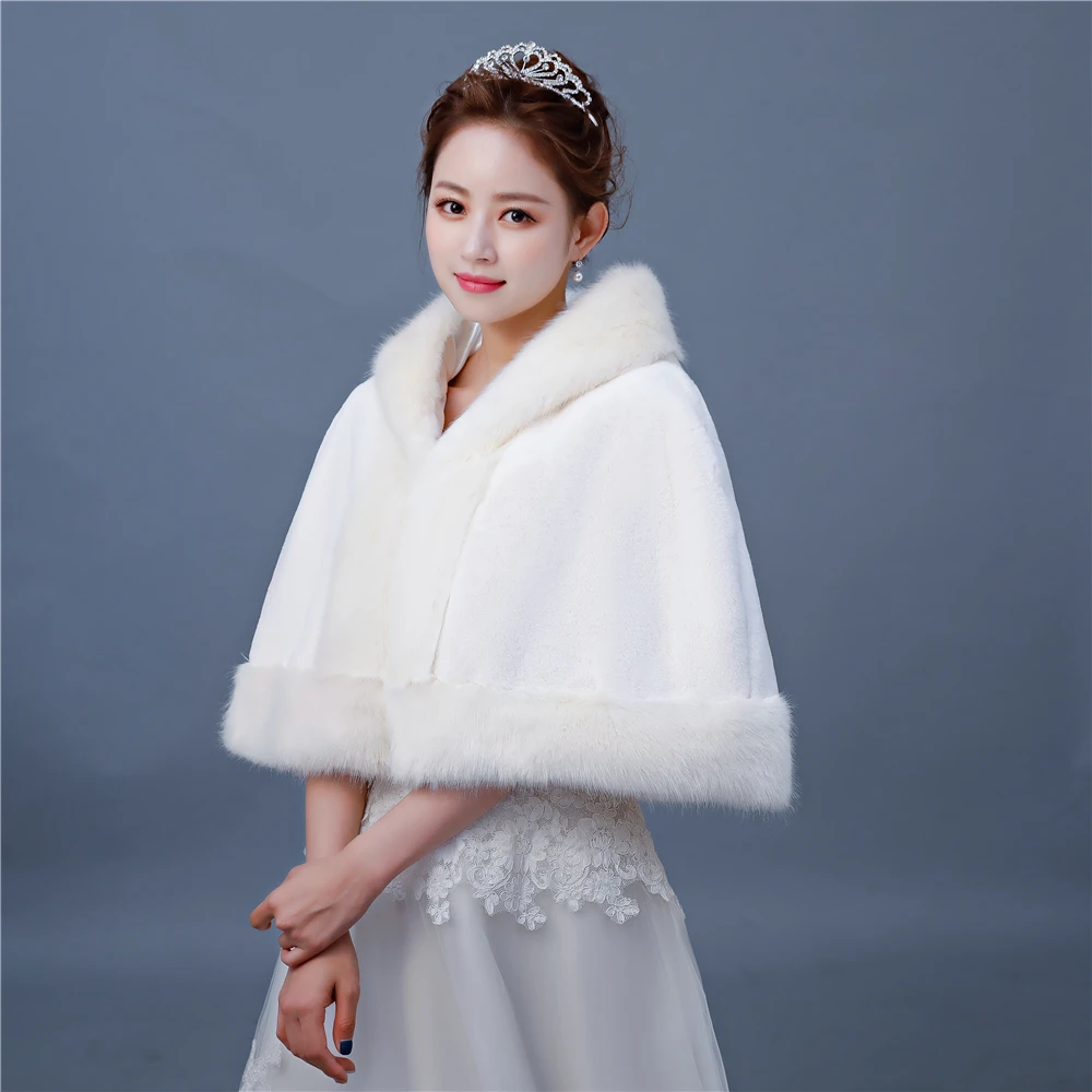 Новая зимняя накидка с капюшоном из искусственного меха для невесты, подружки невесты, теплый короткий плащ, женский костюм, модная накидка ручной работы