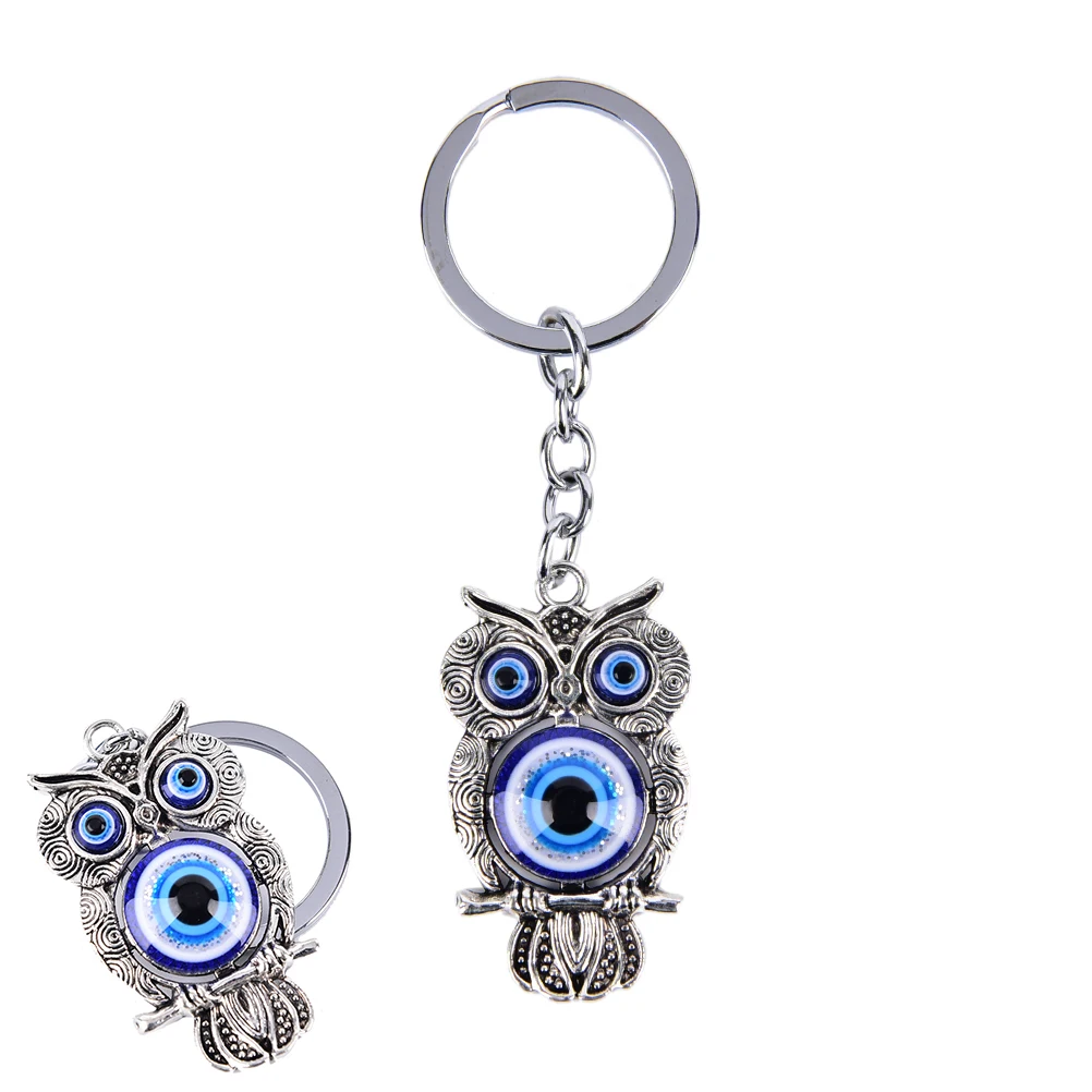 

Blue Eye Owl Charm Protection Tassel Hanger Crystals Car Feng Shui Keychain