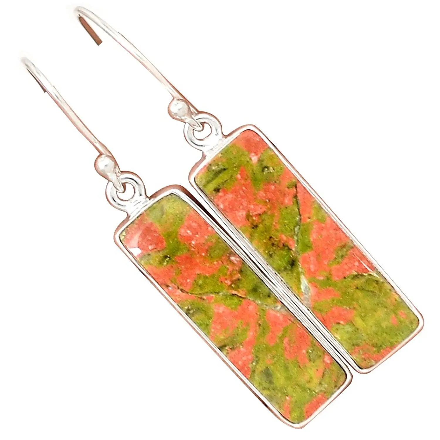

Lovegem Genuine UNAKITE EARRING 925 Sterling Silver,42 mm, AE1567