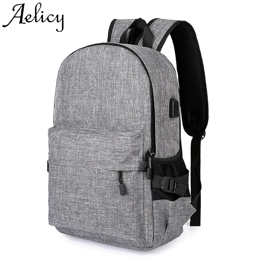 

Aelicy Men Business Laptop Casual Backpack Student Bag Outdoor Travel Backpack With USB High Quality Travel Solid Phone Pocket