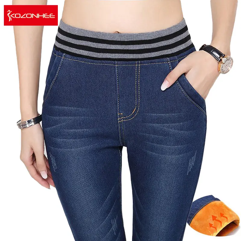 

Alpaca Velvet Black warm Jeans with high waist tight Jeans winter pencil trousers women skinny jeans black stretching large size