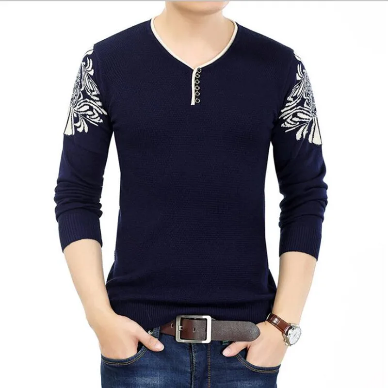 Solid Color Pullover Men V Neck Sweater Men Long Sleeve Shirt Mens