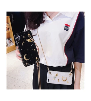 

For iphone XS MAX cute luxury marble moon Crossbody chain phone case for iphone 11pro max case 11 X XR 6 6S 7 8 plus cover strap