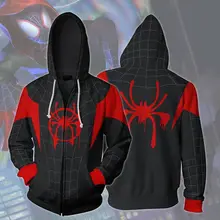 Косплей, 3D человек-паук в стихах паука, Майлз Моралес, худи, пальто, толстовки, костюмы Человека-паука, мужская куртка с капюшоном на молнии