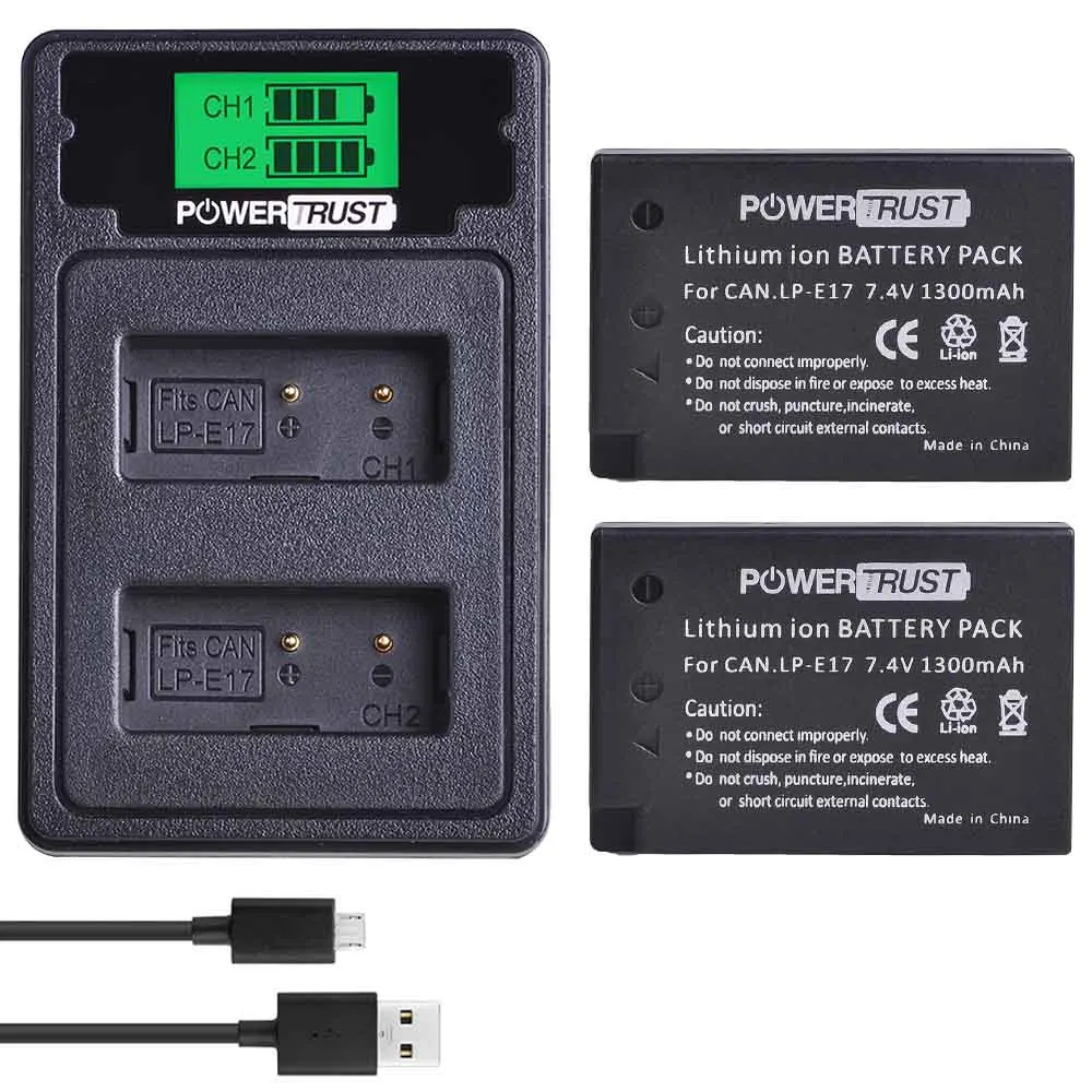 PowerTrust 2X LP-E17 LPE17 LP E17 батарея+ ЖК USB зарядное устройство с портом типа C для Canon EOS M3 M5 M6 Rebel T6i T7i EOS 77D 750D - Цвет: 2 Battery Set