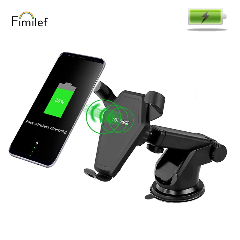 

Fimilef 10W Car Wireless Charger Charging Pad for iPhone Samsung Qi Standard QC 2.0 Fast Wireless Charger Suction Mount Stand