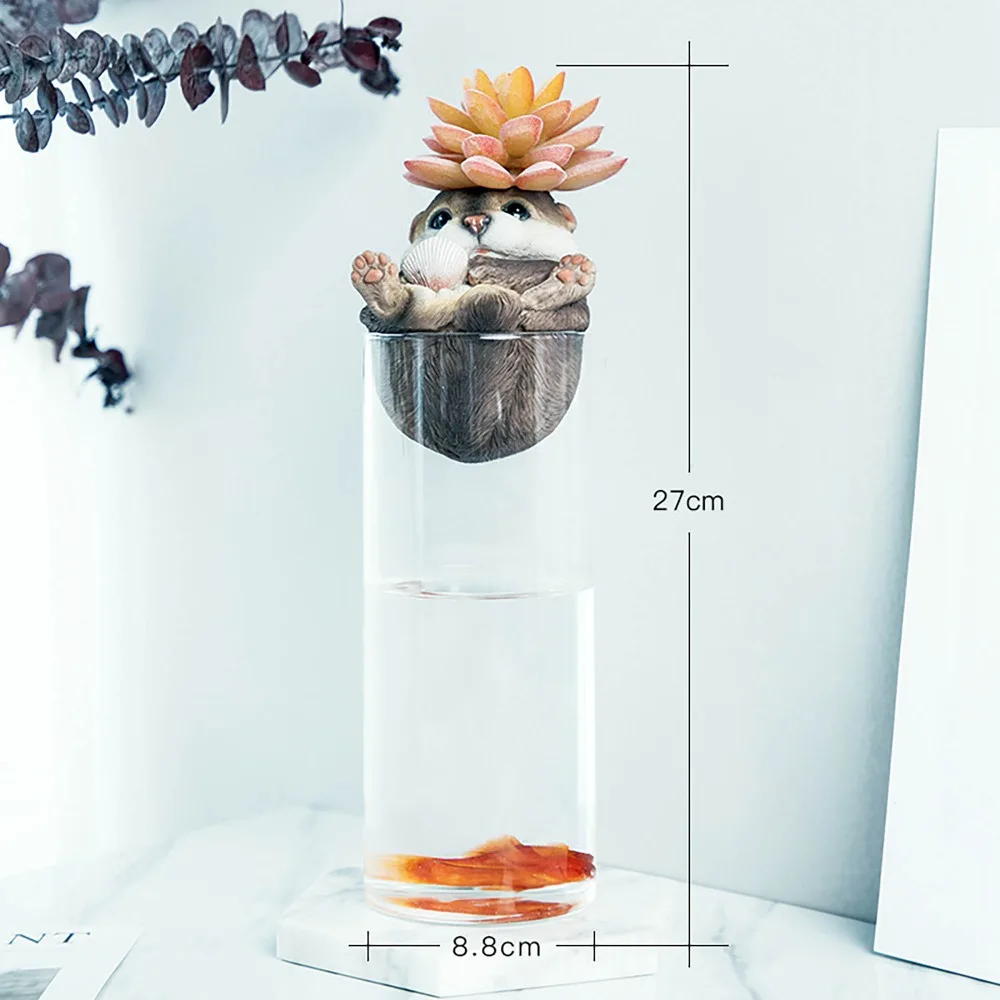 Betta fish tank cute naughty inverted cat dog hamster baby in cup with simulation succulents indoor decor ornaments aquarium new