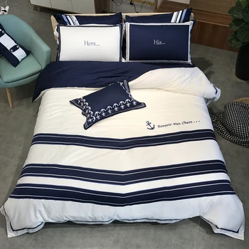 

Stripe luxury Embroidery Royal Bedding set King Queen Egyptian Cotton Bed set Duvet cover bed sheet Pillowcase 4/6pcs