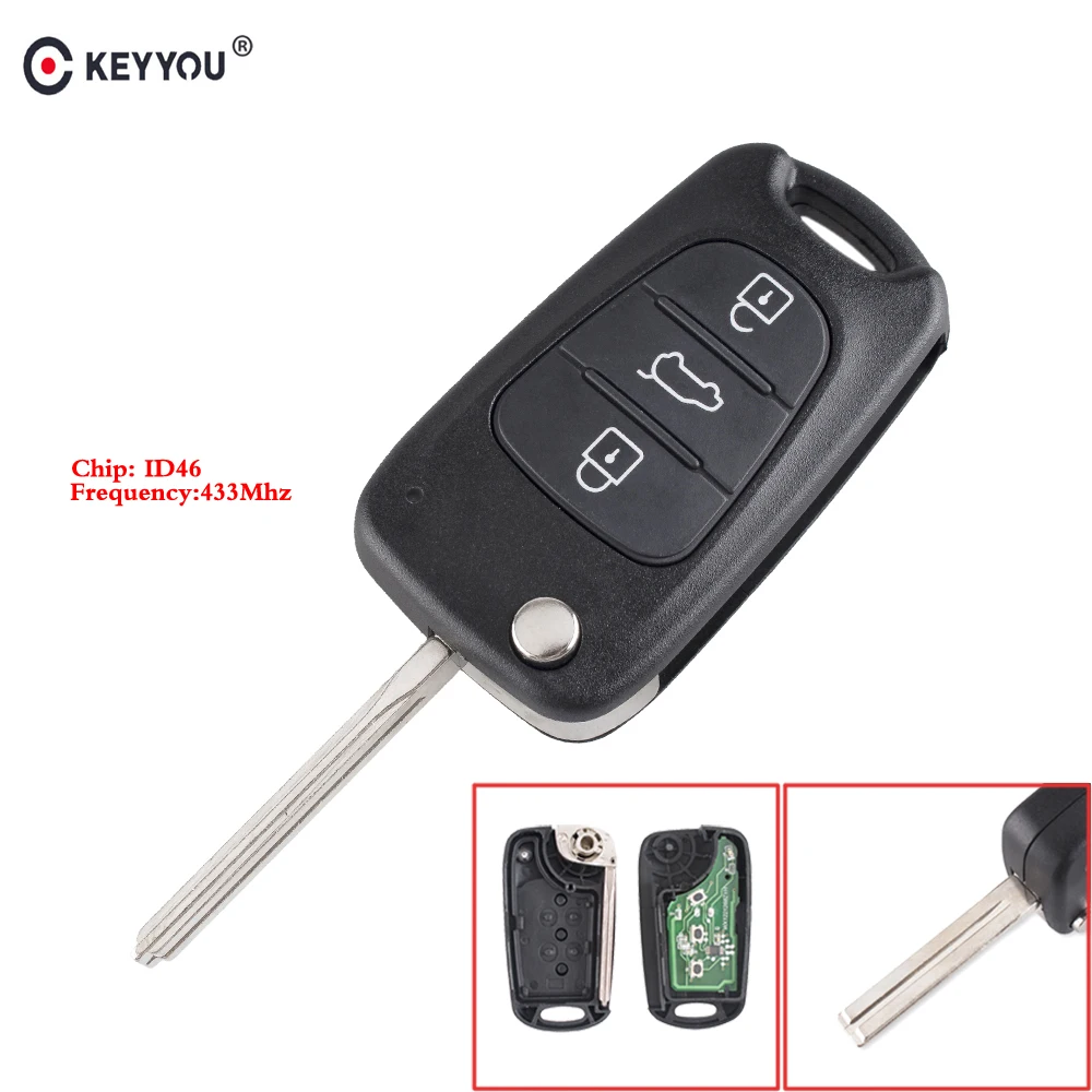 

KEYYOU 3 Button Folding Flip Remote Car Key Fob 433MHz ID46 Chip For Kia K2 K5 Sorento Sportage
