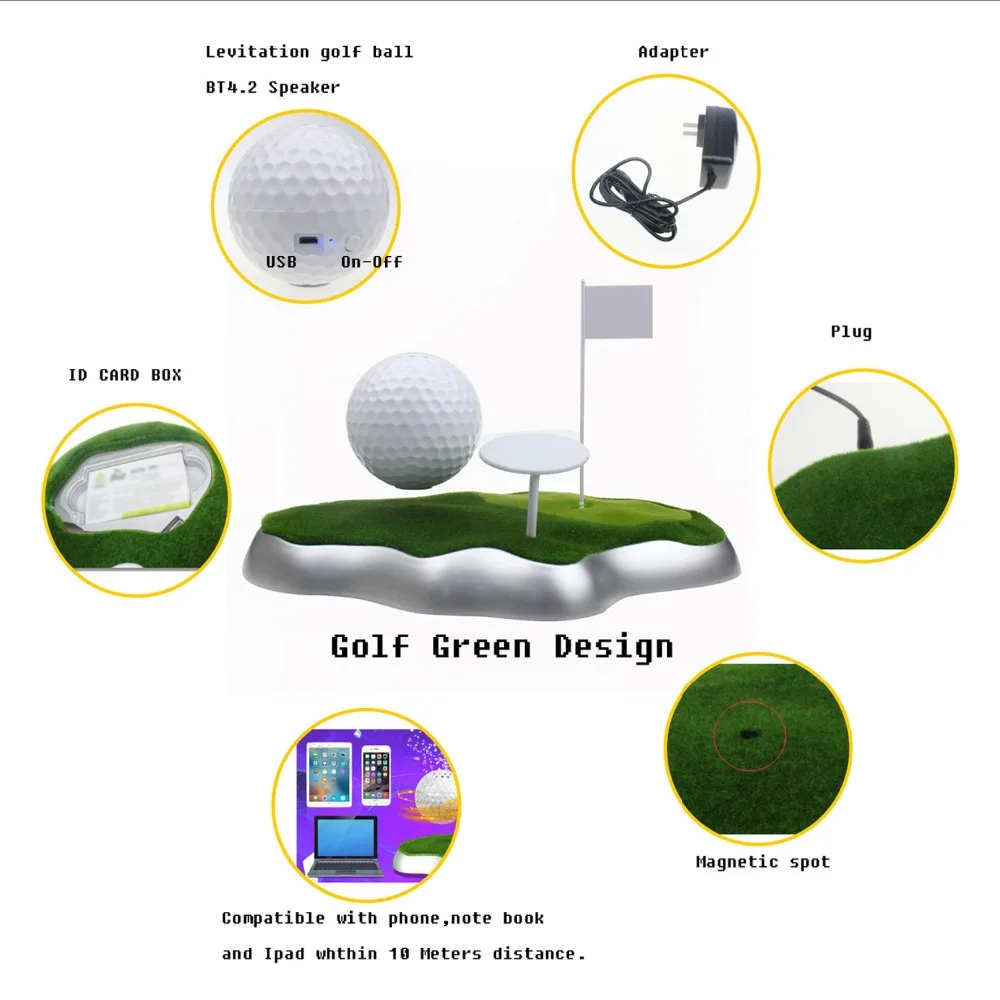 CRESTGOLF магнитной левитации/плавающей Беспроводной Портативный USB мяч для гольфа в форме Bluetooth Динамик бумбокс