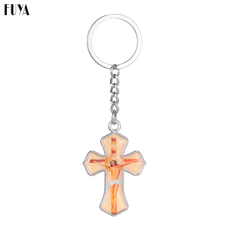 

New Arrives Fashion Jesus Christian Alloy Cross Pendent Keychain 2 Color Key Ring For Men Women Easter Gift Trinket Locksmith