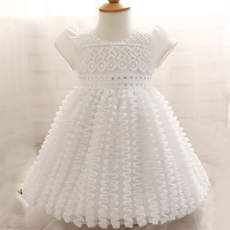 

Europe baby girl dress hook flower hundred days old Beaded princess dresses girls dress 0-2 year old white