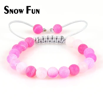 

Snow Fun Women' Favorite 8mm Pink Weathering Agate Beads Braided Bracelet Jewelry with Beautiful Macrame