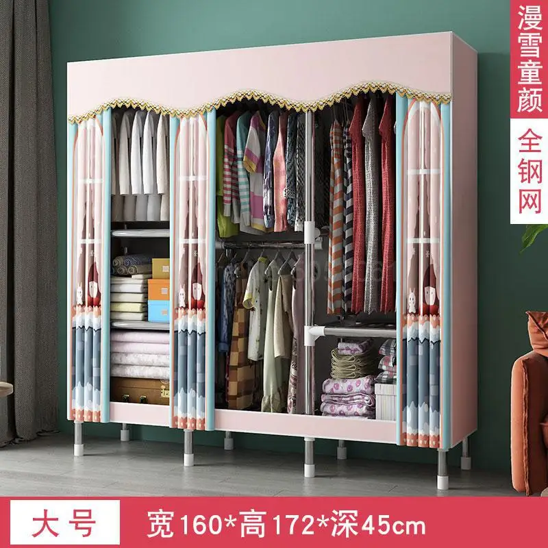 Simple cloth wardrobe steel pipe thickening and thickening reinforcement steel frame economy double rental home wardrobe - Цвет: ml7