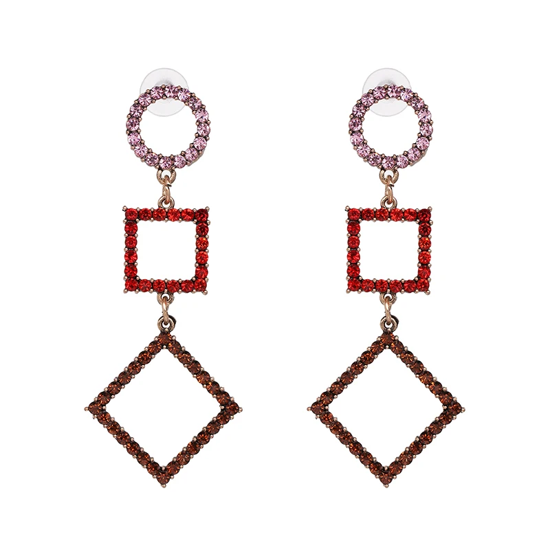 FASHIONSNOOPS New Colorful Crystal Drop Earrings Women Trendy 2019 Geometric Pendant Earrings Wedding Party Fashion Jewelry