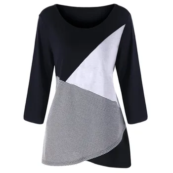 

Fashion Women Casual Plus Size Long Sleeve Stripe O-Neck Patchwork Tops Mujer Moletom Feminino Hoodies Das Mulheres QB2