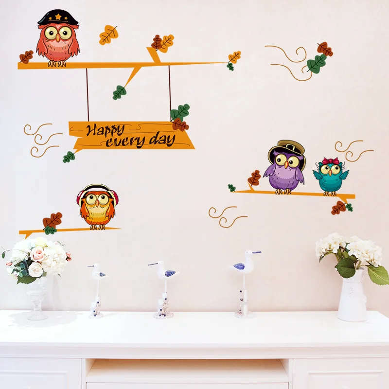 Us 1 77 Cute Owl Wall Stickers For Baby Room Removable Cartoon Decals Kids Adhesive Children Bedroom Amimal Pictures In From Us 1 77 Cute Owl Wall Stickers For Baby Room Removable Cartoon Decals Kids Adhesive Children Bedroom Amimal Pictures In From