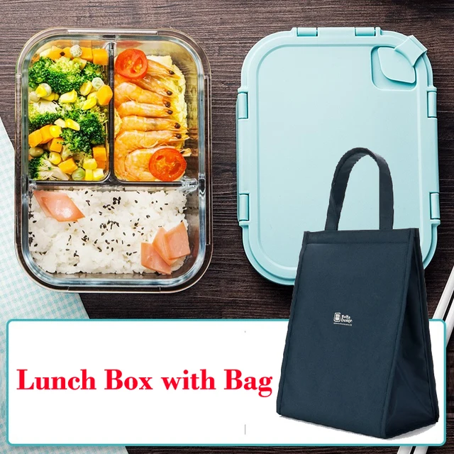1040ml Glass Lunch Box with 3 Compartments Microwavable Meal Prepping