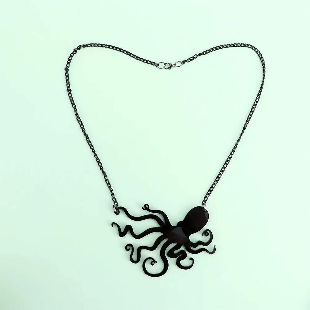 

1 pc Black Vintage Creative Squid Octopus Jellyfish Pendant Necklace Women Unique Sweater Chain Jewelry sieraden naszyjnik