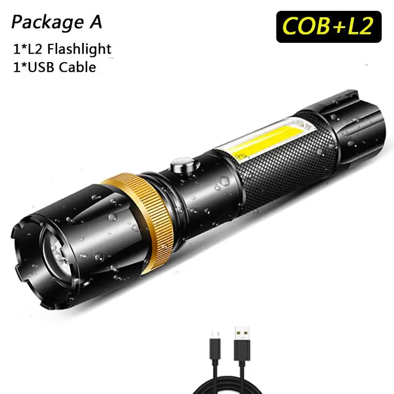 Яркий светодиодный светильник-вспышка, водонепроницаемая COB лампа, USB Перезаряжаемый светильник, супер яркий, 5 режимов, питание от аккумулятора 18650 для кемпинга - Испускаемый цвет: A