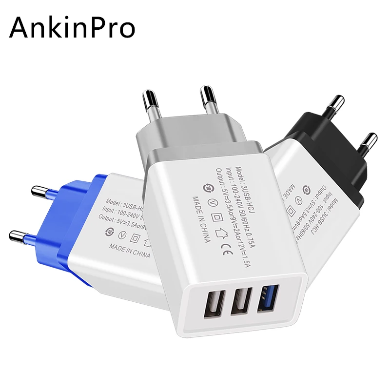 

AnkinPro 3-Ports USB Charger 5V/2.1A Fast Charging for XiaoMi iPhone Samsung Mobile Phone Universal Wall Adapter Charge