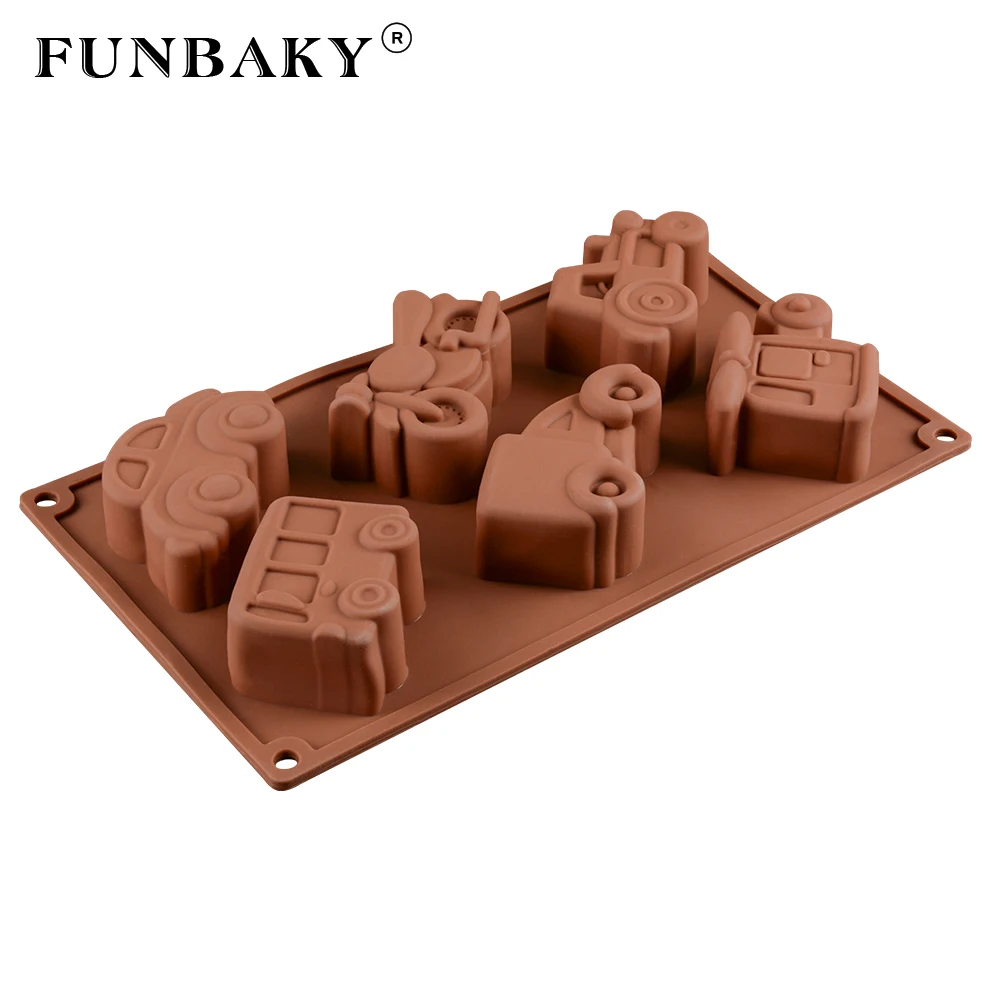 

FUNBAKY 6 Cavity Train Car Cake Decorating Tools Silicone Mold Big 3D Decorations Silicone Cake Mold Bakware for Baking